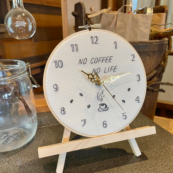 NO COFFEE NO LIFE コーヒー好きの刺繍時計 5枚目の画像