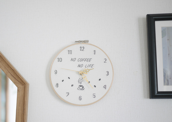 NO COFFEE NO LIFE コーヒー好きの刺繍時計 12枚目の画像