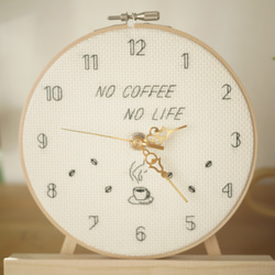 NO COFFEE NO LIFE コーヒー好きの刺繍時計 15枚目の画像