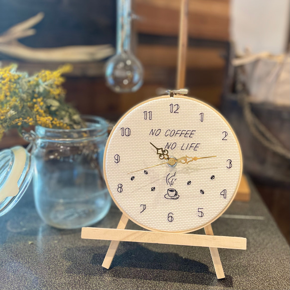 刺繍 壁掛け時計】COFFEE時計 / オリジナルデザイン カフェ開店祝い