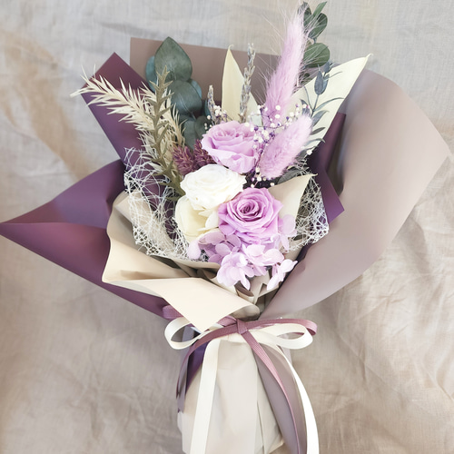 パープル系カラーのブーケ：ギフトにもおすすめ！ドライ・プリザーブド