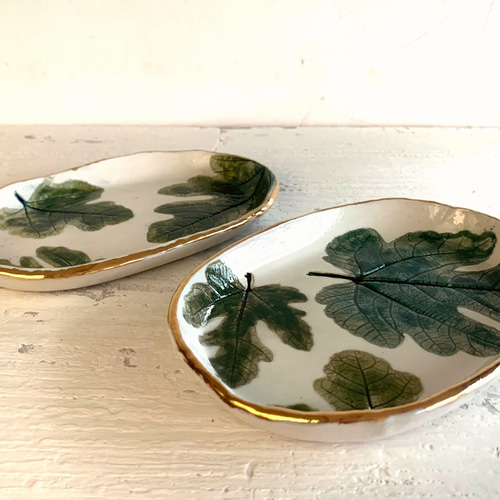 いちじく葉延長金縁白磁皿_陶器ディナープレート 大皿 ShuYi陶 通販