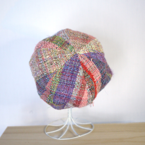 個性的】さをり織り カラフルベレー帽子 秋冬糸 2color ベレー帽
