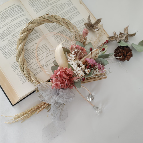 お正月飾り2023 正月飾り しめ縄 しめ飾り 2way モダン ドライフラワー