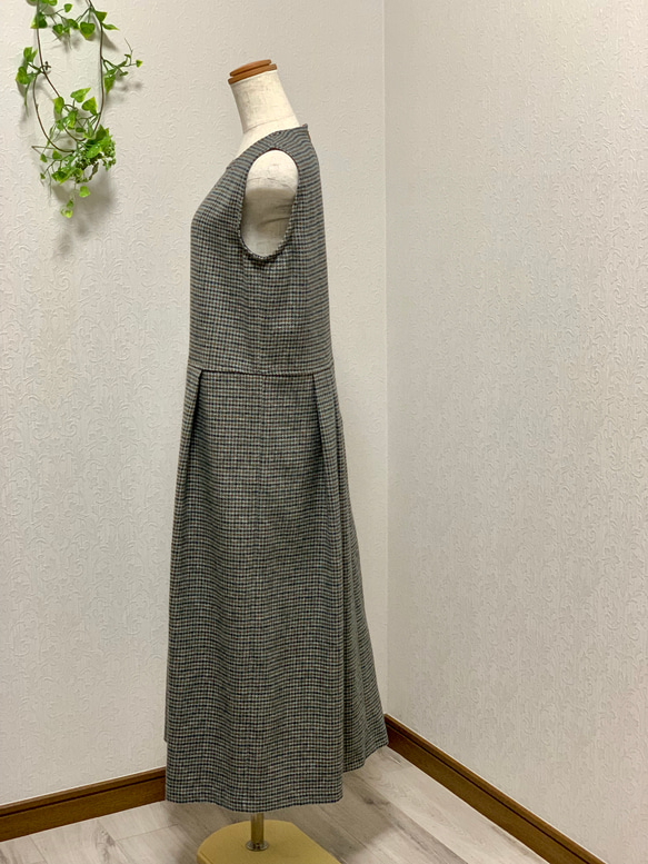 千鳥格子　ツィードジャンパースカート　ワンピース　グレー  ロング丈　 セミフォーマルにも《送料無料》 3枚目の画像