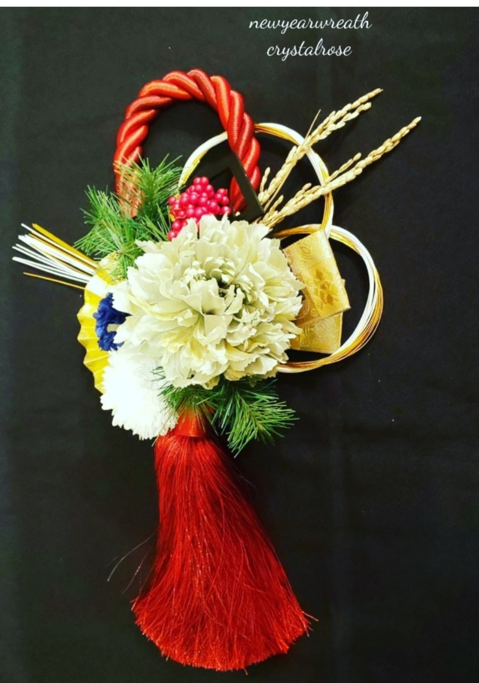 【受注販売】赤のタッセル型のモダンなお正月しめ縄飾り　紅