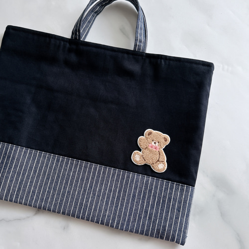 大バッグ5cmマチ】アレンジok・紺色・デニム・レッスンバッグ・入園