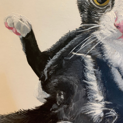 絵画 猫 A4 アクリル画 原画 手書き ハチワレ 似顔絵 絵画 大橋