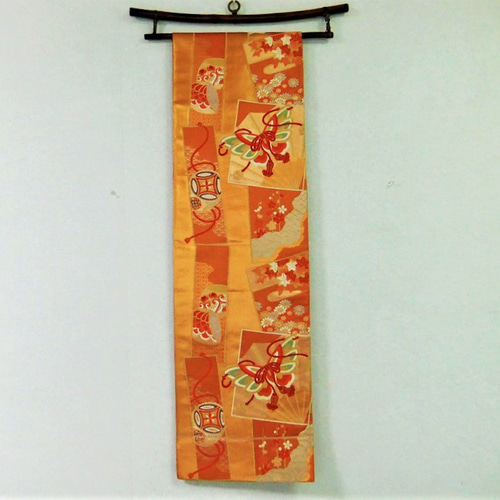 16)1451】142cm/吉祥花蝶文様/テーブルランナー・タペストリー等/帯