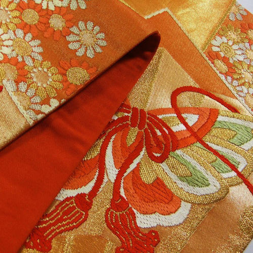 16)1451】142cm/吉祥花蝶文様/テーブルランナー・タペストリー等/帯