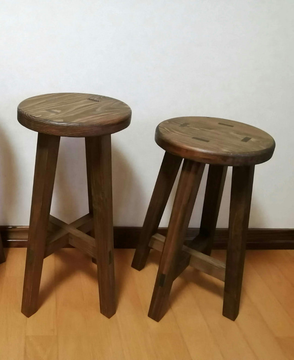 【サイズ交換ＯＫ】 木製スツール2脚セット高さ58cm丸椅子stool スツール