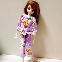 パジャマ上下セット 紫 パープル レトロ うさぎ りす  リカちゃん 服 フリル 4枚目の画像