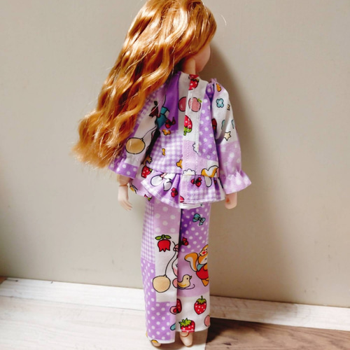 パジャマ上下セット 紫 パープル レトロ うさぎ りす リカちゃん 服