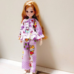 パジャマ上下セット 紫 パープル レトロ うさぎ りす  リカちゃん 服 フリル 1枚目の画像