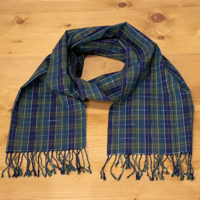 久留米絣ストール 絣格子 8立 グリーン (ks-61)