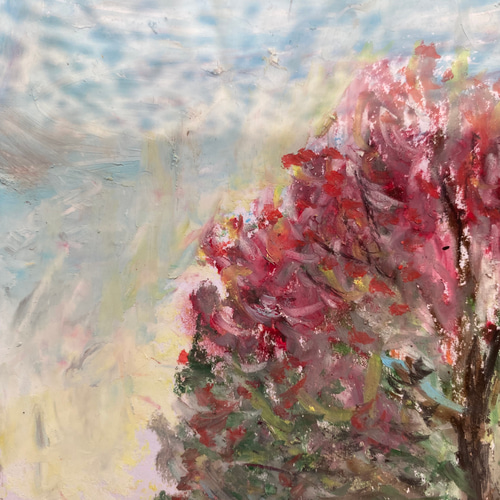 オイルパステル画『公園の秋』オイルパステル オリジナル絵画