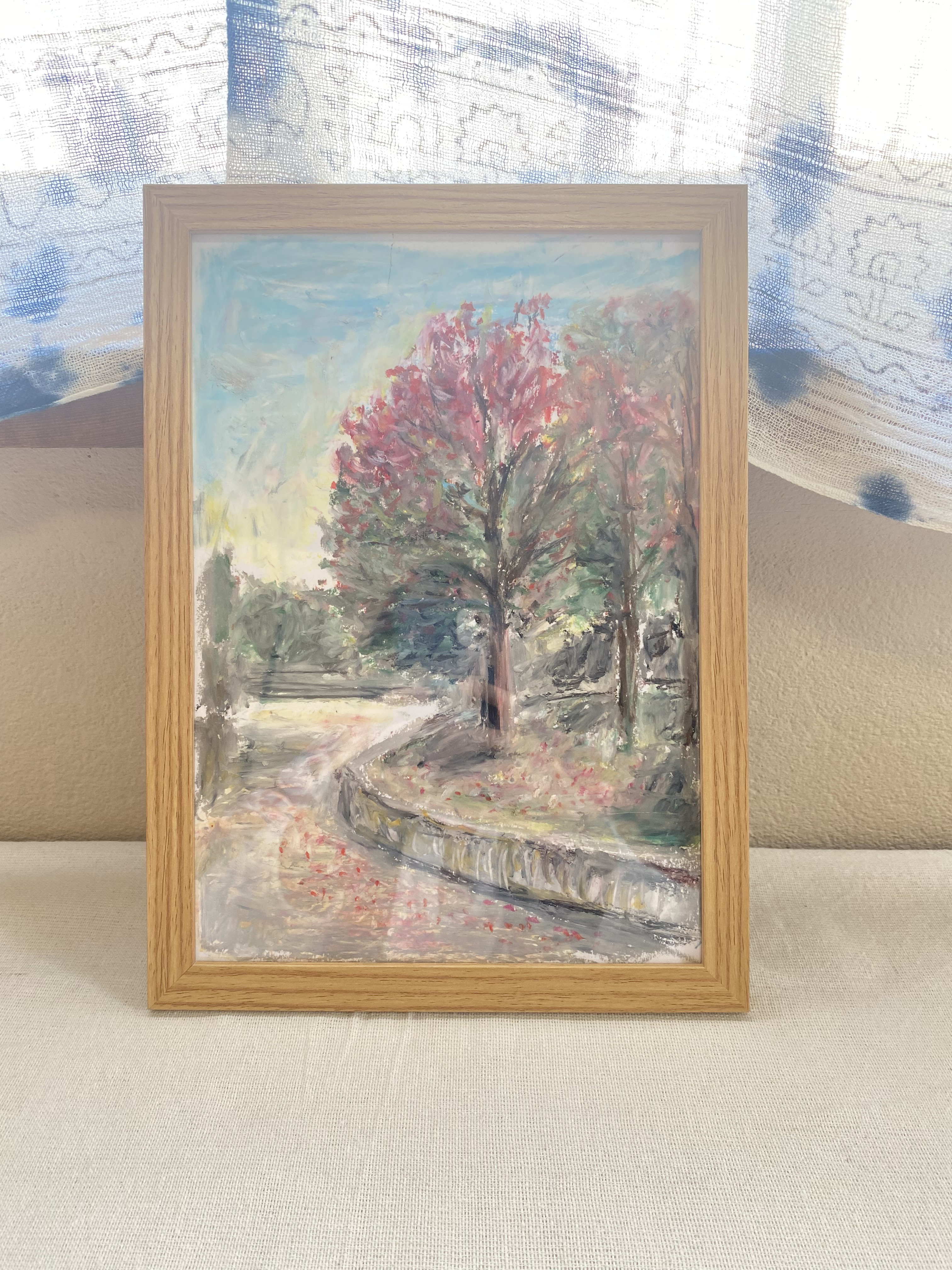 オイルパステル画『公園の秋』オイルパステル オリジナル絵画