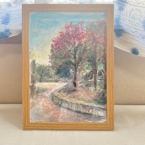 オイルパステル画『公園の秋』オイルパステル オリジナル絵画 絵画