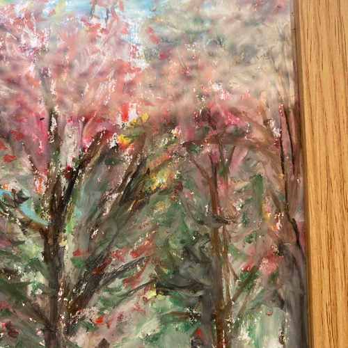 オイルパステル画『公園の秋』オイルパステル オリジナル絵画 絵画