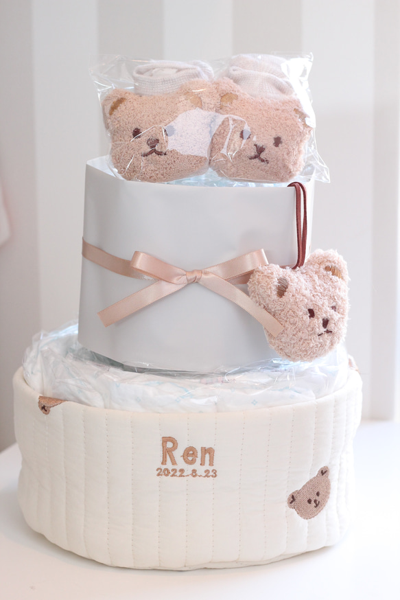名入れくまさんおむつケーキ（S） 3段 出産祝い 男の子 女の子