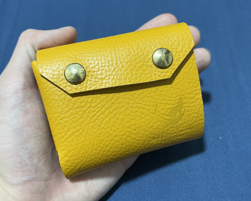 一枚革】コンパクト財布 黄色 イタリアレザー使用 二つ折り財布