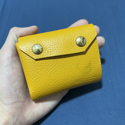 一枚革】コンパクト財布 黄色 イタリアレザー使用 二つ折り財布