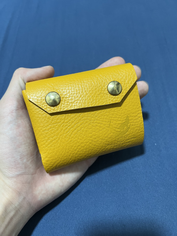 一枚革】コンパクト財布 黄色 イタリアレザー使用 二つ折り財布