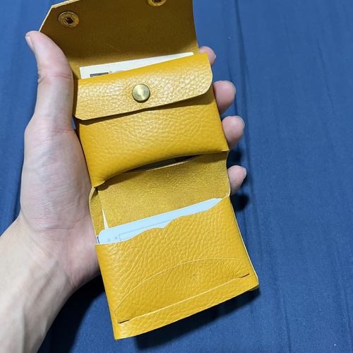 一枚革】コンパクト財布 黄色 イタリアレザー使用 二つ折り財布