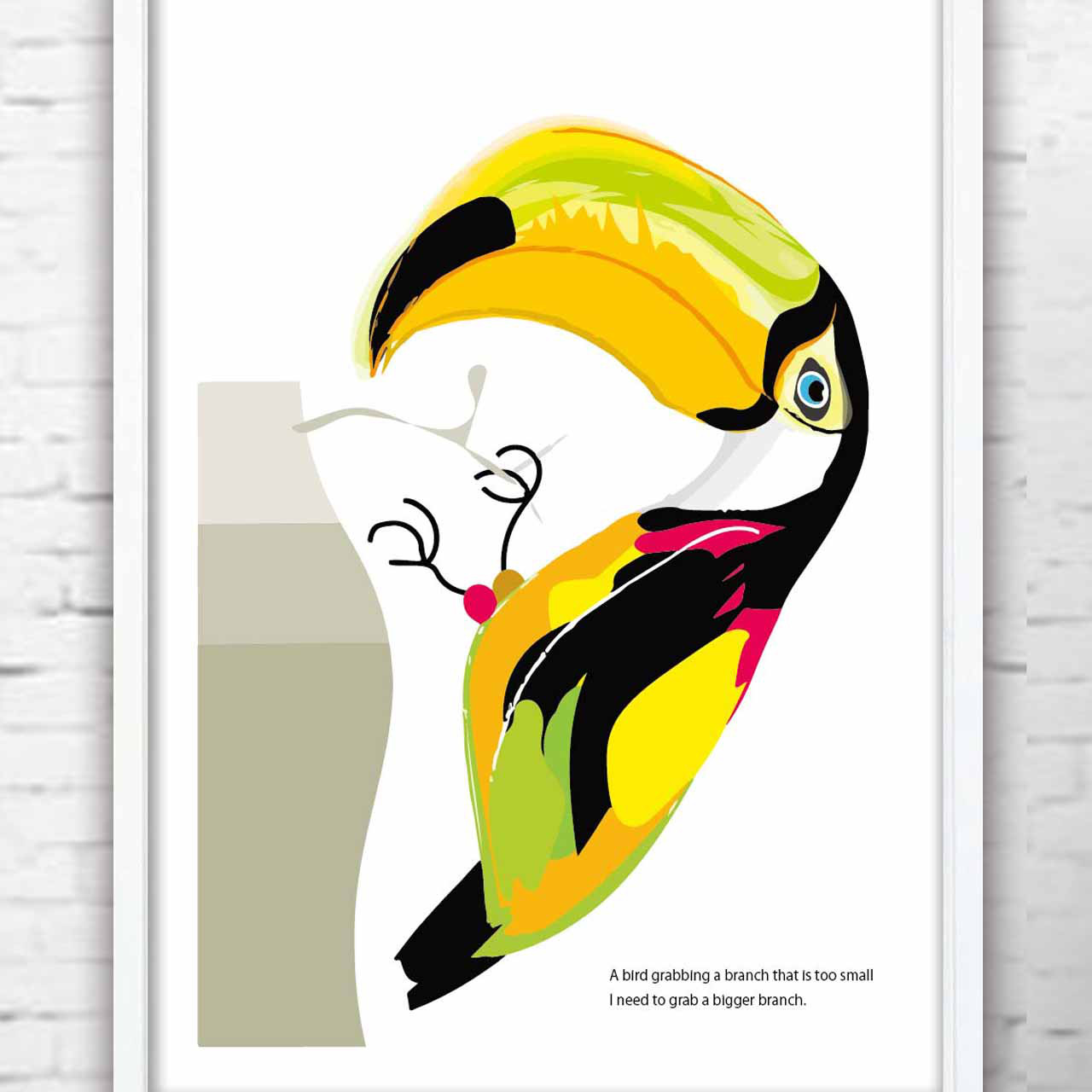 細い枝　鳥　オオハシ　送料無料アート　ポスター　A4A3A2A1 　アートポスター 　979