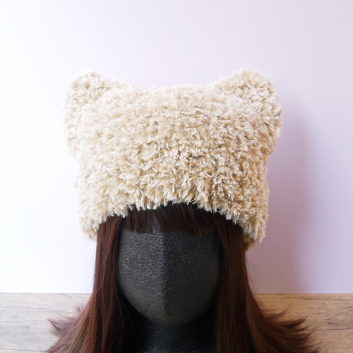 ねこカラーの猫耳ニット帽＊トラベージュ＊帽子 ニット帽・ビーニー