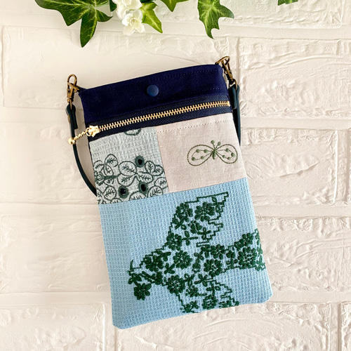 ミナペルホネン plover 刺繍 ショルダー ミニ ポーチ ポシェット リネン ミナペルホネンmina＊人気柄bonheur×memoria 刺繍生地を使った
