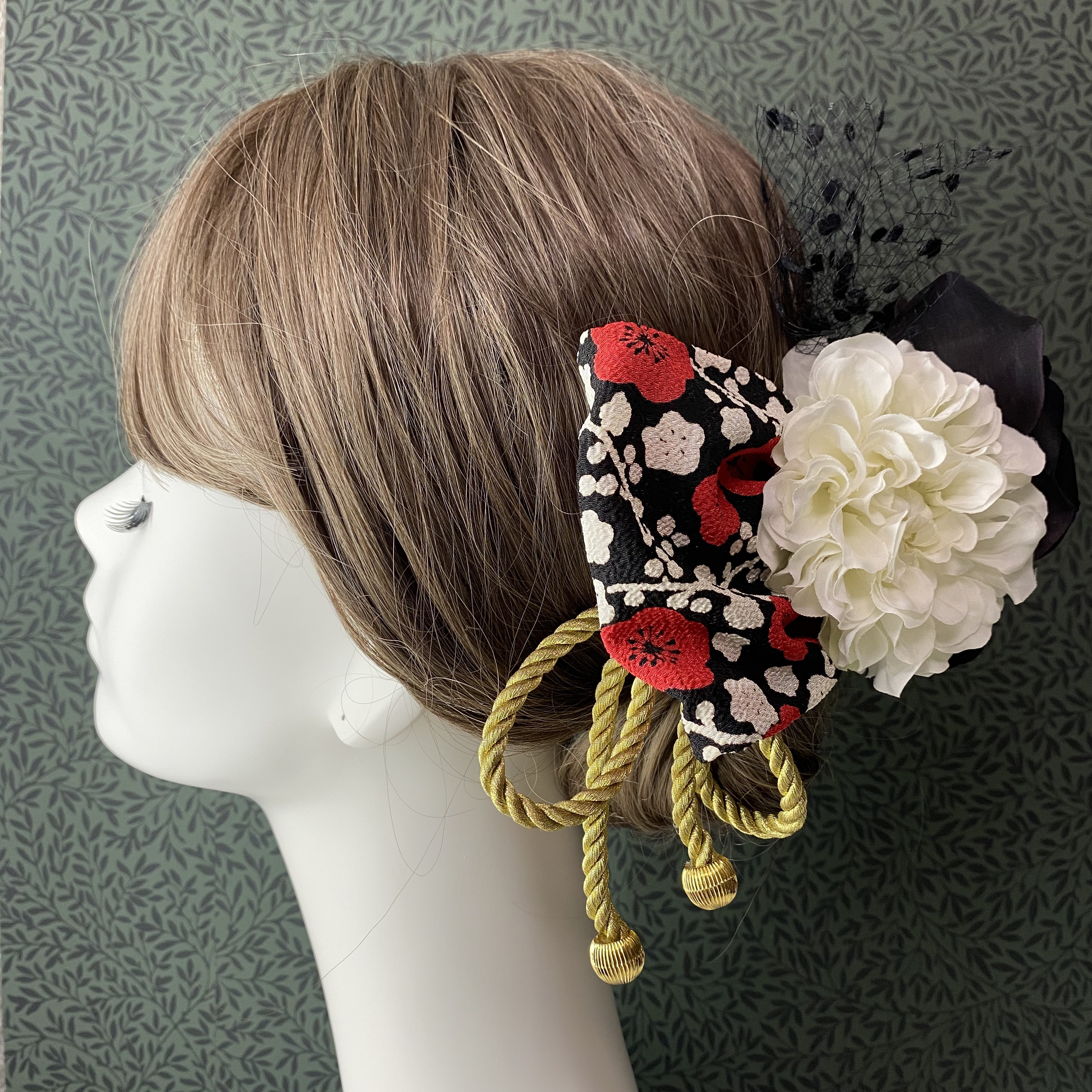 和装　ヘッドドレス　紅白梅華リボンセット　アトリエシュシュ