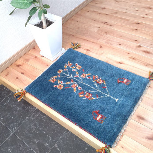ペルシャ　ギャッベ  ミニマット 円形　41×40.5   藍色　青　ヤギ 楽天市場】ぺルシャ ギャッベ 【本場イラン産】 88x64cmセール