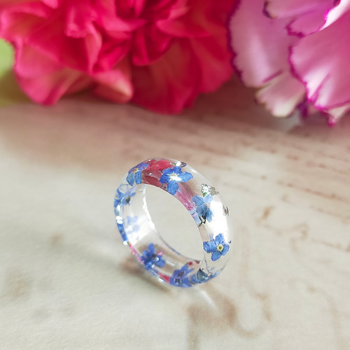 勿忘草のリング〜 ブルー 忘れな草 小花 水色 海 誕生日 ドライ