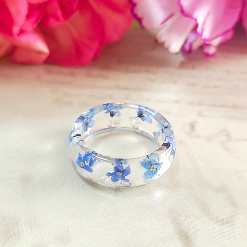 勿忘草のリング〜 ブルー 忘れな草 小花 水色 海 誕生日 ドライ