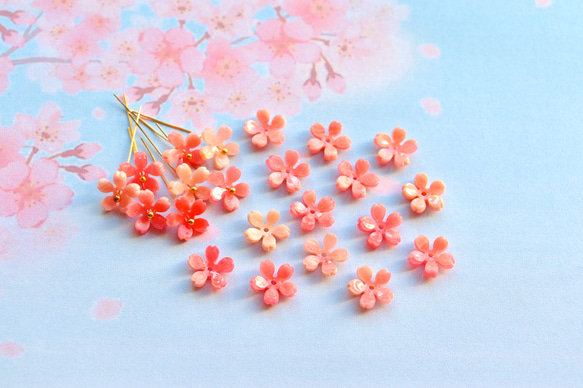 オリジナル新作★11mm 桜　芝桜　アセテートパーツ　オレンジ、ピンクグラデーション 18枚目の画像