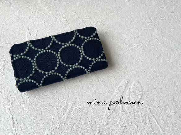 再販ミナペルホネン 長財布 タンバリン ハンドメイド navy + light
