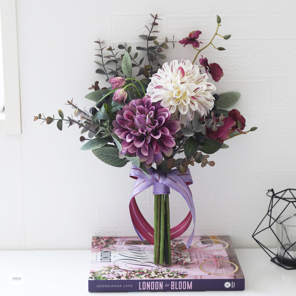 アーティフィシャルフラワー　ブーケ　パープル　ブルー　ホワイト　イエロー 贈答・贈呈用花束・造花花束・花束ギフト】バラとオンシジューム