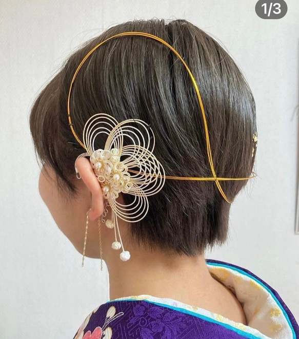 水引　耳飾り　イヤーフック　成人式　結婚式 2枚目の画像