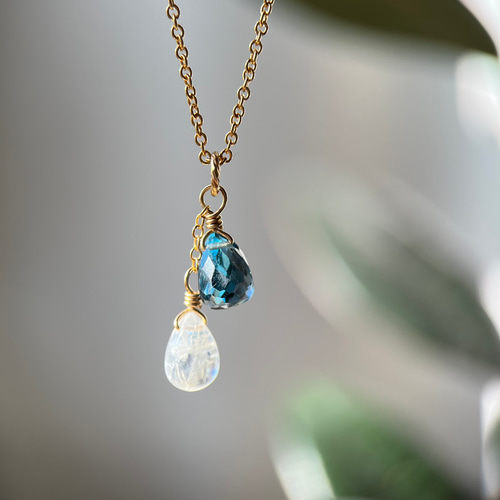 14kgf グリーンアメジストとレインボームーンストーンのチャーム