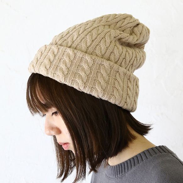 ケーブル柄ニット2Way帽子 5枚目の画像
