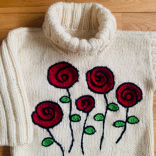 バラの花・厚手タートルセーター 95〜105センチ（3〜4才） ニット