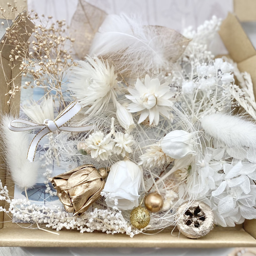花材セット　ホワイト×ゴールド 送料無料】花材セット 花材詰め合わせ 花材 プリザーブドフラワー