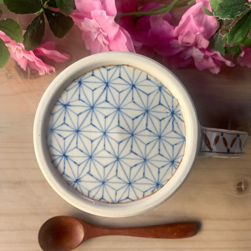 麻の葉六花カップ（青茶色） マグカップ 手作り陶器Rie 通販｜Creema 