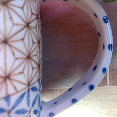 麻の葉六花カップ（青茶色） マグカップ 手作り陶器Rie 通販｜Creema 