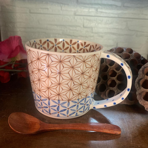麻の葉六花カップ（青茶色） マグカップ 手作り陶器Rie 通販｜Creema 