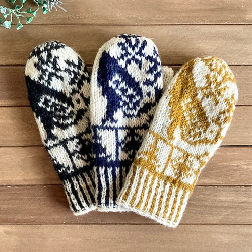 ⑤送料無料☆エスニック ネパール製 手編みニット ミトン手袋 ハンド