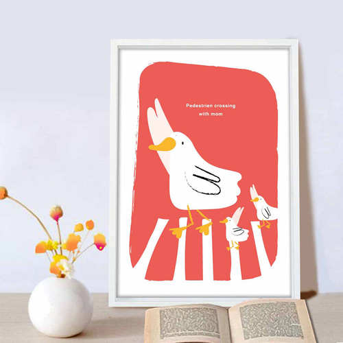あひるページ 横断歩道 アヒル かわいい イラスト アート アートポスター