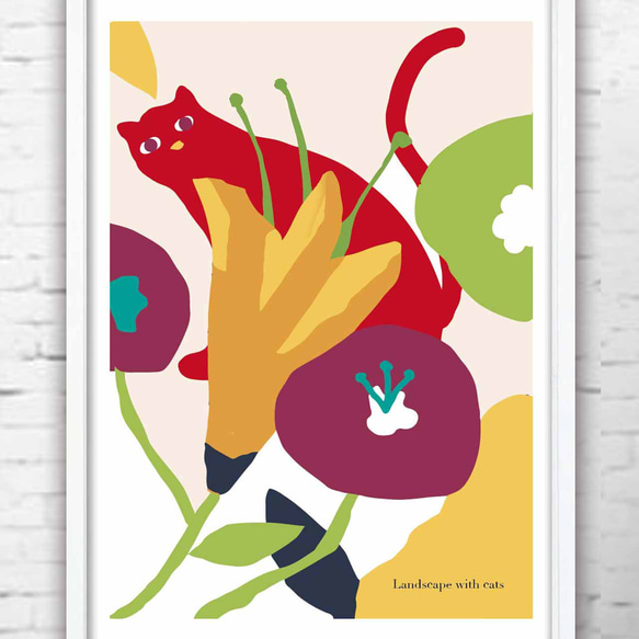 日常の景色　ネコ　花　かわいい　イラスト　アート  アートポスター　ポスター  A4　全作定評品質　986 1枚目の画像