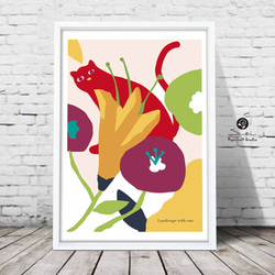 日常の景色　ネコ　花　かわいい　イラスト　アート  アートポスター　ポスター  A4　全作定評品質　986 2枚目の画像